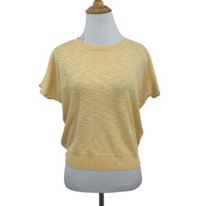 Ellen Tracy Peach Crop Knit Top Womens XS Extra Small Cap Sleeves Smocked Waist